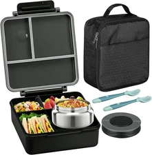 Lonchera bento ninos negro termo sopa 8 oz 4 compartimientos bolsa aisladas