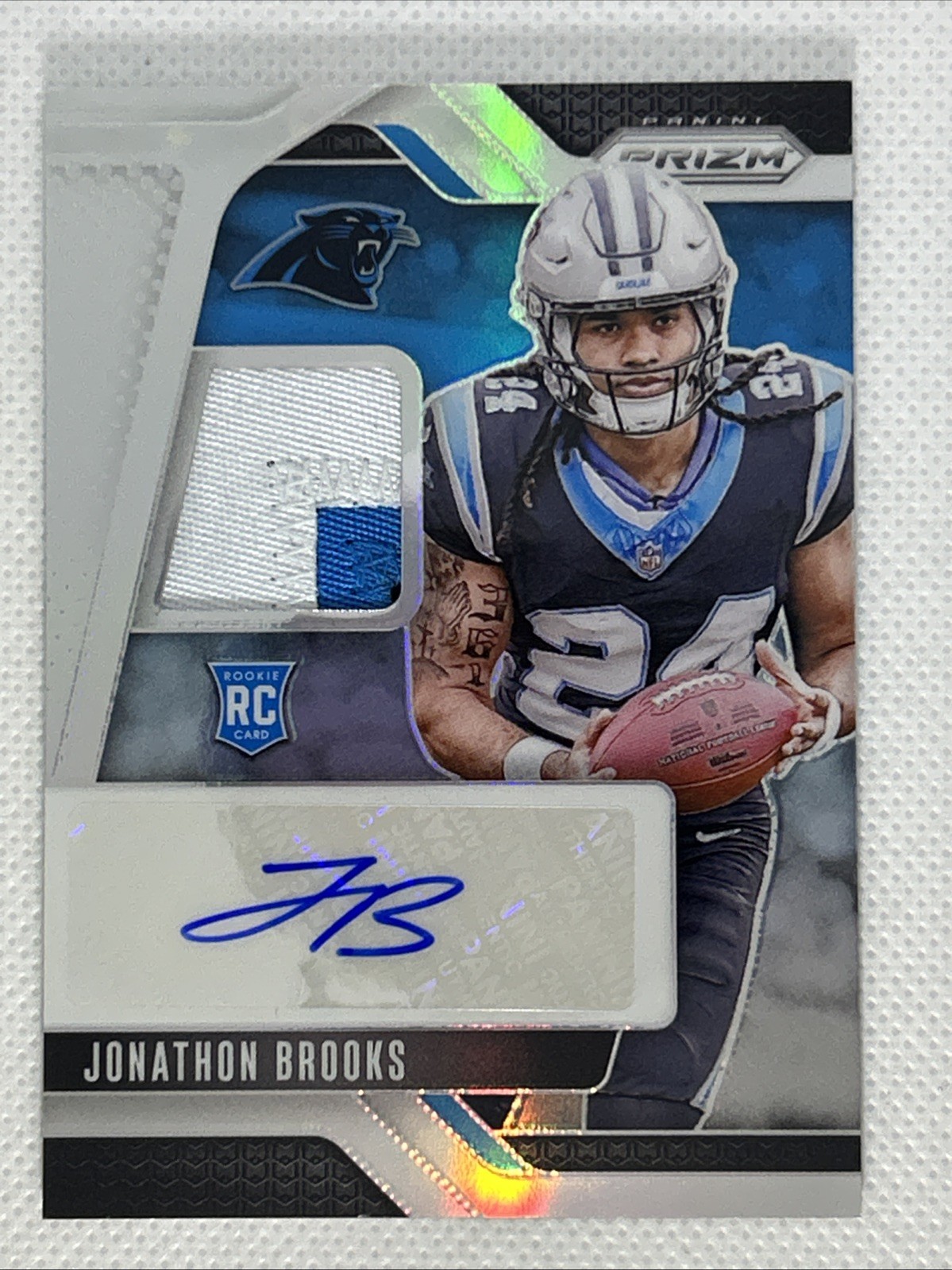 Jonathon Brooks 2024 Panini Prizm Rookie Patch Auto Silver/99 RPA 3-Color