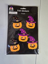 Halloween Felt Stickers 5 Count Pumpkin Witch Hat Party Decor Craft