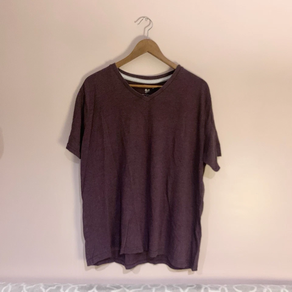 Camiseta masculina CACTUS gola V • Camiseta manga curta roxa escura tamanho XL EUC OBO - Imagem 2 de 4