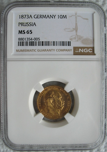 German Prussia 1873-A Gold 10 Mark NGC MS-65