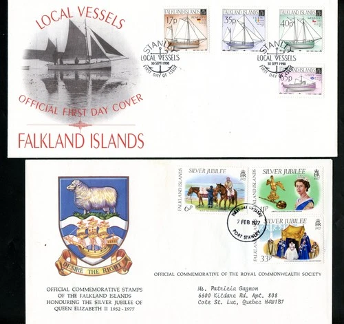 LOT 33663 TWO FDC 710-3 WITH CONTENTS SHIPS AND 254-6  FROM  FALKLAND ISLAND