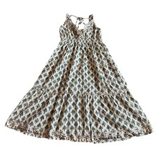 Raga Anthropologie Block Printed Midi Dress Tie Straps 100% Cotton Size Small