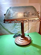 Beautiful Bankers Desk Lamp Frost Etched Glass Tilting Shade 15” Tall Vintage