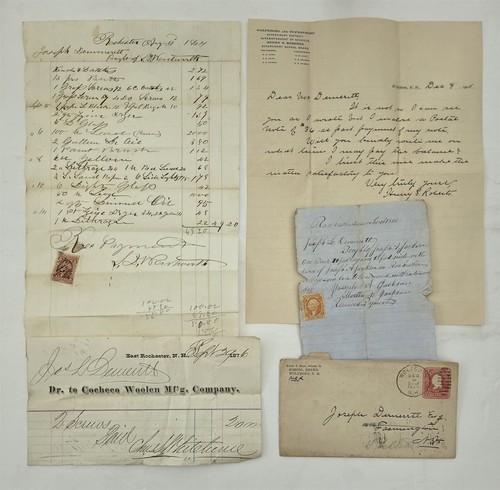 1864-1905 antique JOSEPH DEMERITT farmington nh history RECEIPT LETTER REV STAMP