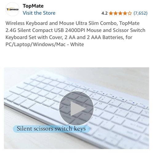 Topmate KM9000 Combiné clavier et souris sans fil ultra fin blanc silencieux compact - Photo 4/8