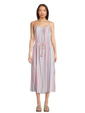 TIME AND TRUE Womens Coral Unlined Tie Shoulders And Belt Midi Dress XS