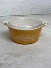 Pyrex Butterfly Gold 474-B 1 Qt Casserole Baking Dish w/Lid Vintage