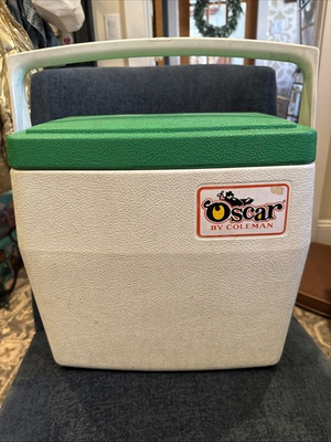 #ad Vintage Coleman Oscar 16 Qt Cooler White Green Lid Cup Holder USA Model 5274 $44.99