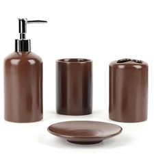 WPM 4 Piece Ceramic Bathroom Accessories Set - Brown - Our Complete Bath Deco...