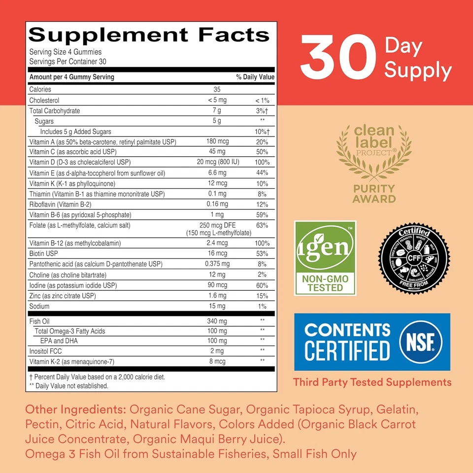 Gomitas multivitamínicas para niños: aceite de pescado Omega 3 (EPA/DHA), vitamina D3, C, vitamina B1 Foto 2 de 4