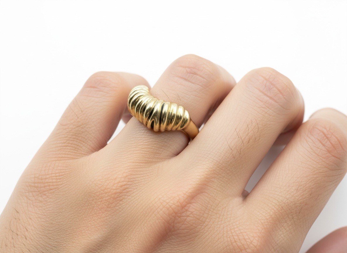 Modern Ribbed Dome Ring in Solid 925 Sterling Sil… - image 3