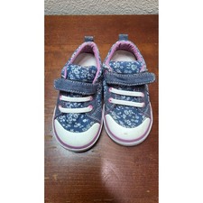 See Kai Run Floral Canvas Sneakers Girls 8 Blue Pink Low Top Hook Loop Strap