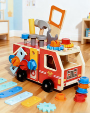 33-Piece Wooden Tool Set for Toddlers, Fire Truck Toolbox  Workbench Montessori