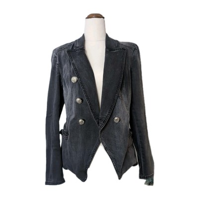 Decjuba Black Denim Blazer Size 10 – Fitted Military Style