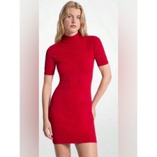 Michael Kors Red Short-Sleeve Turtleneck Mini Dress