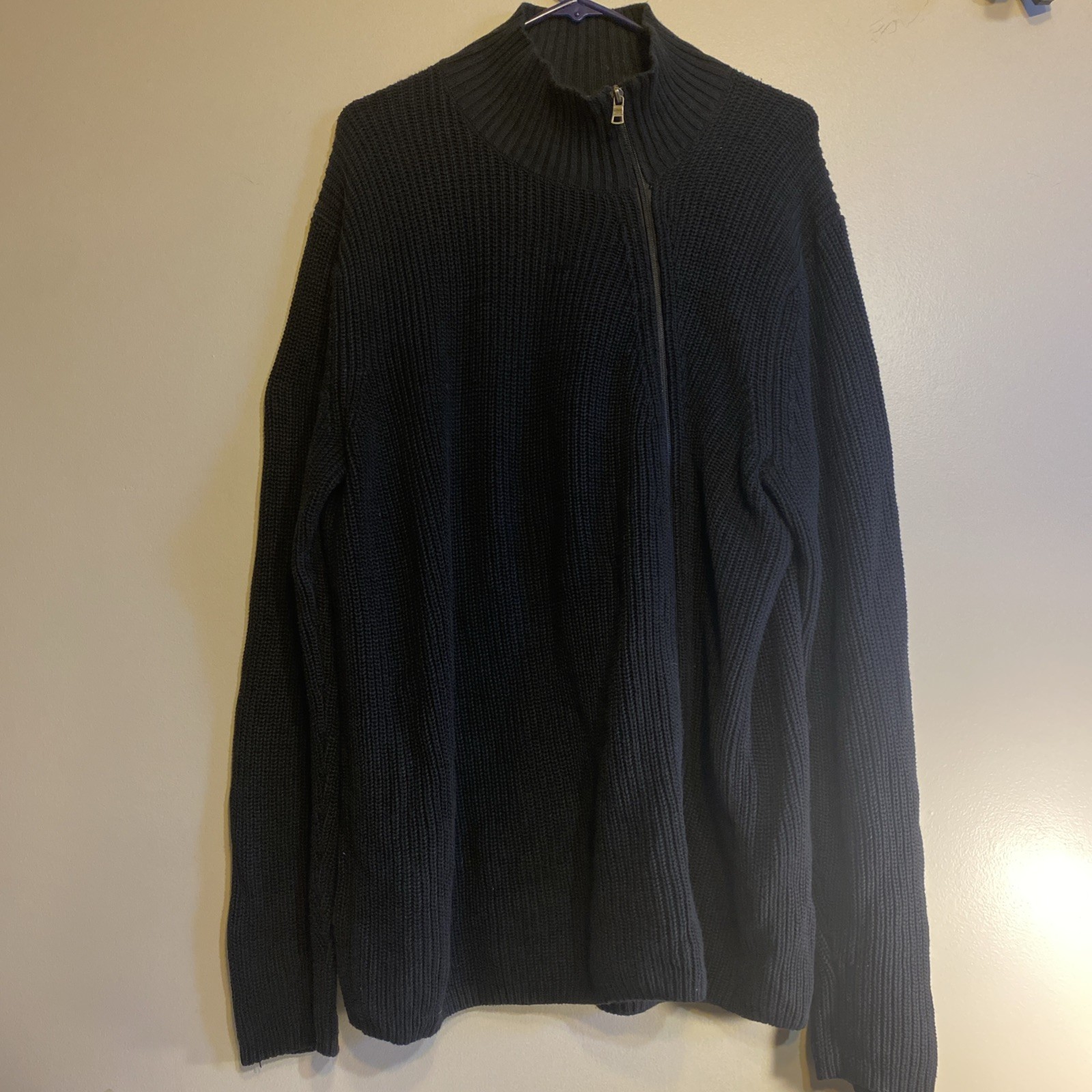 Armani Exchange Mock Neck Ribbed Full Zip Sweater Men’s Sz XL Black Long Sleeve