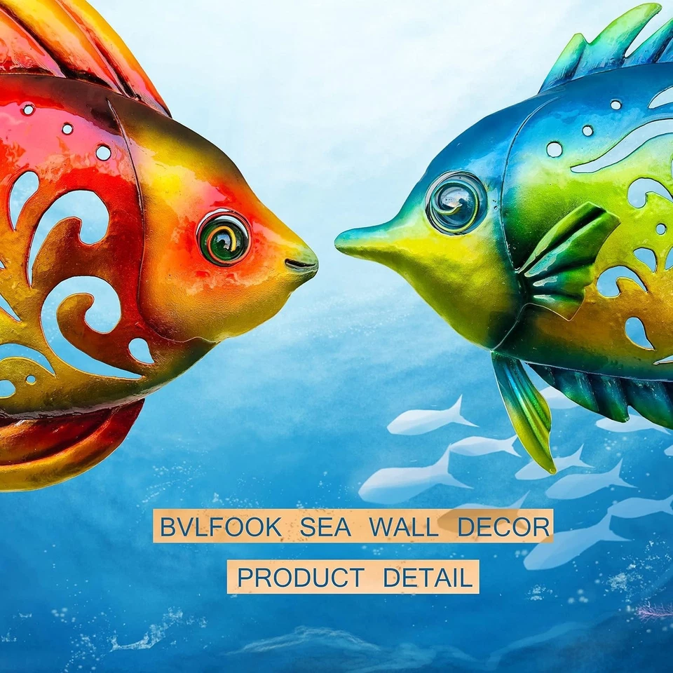 Colorido arte de pared de peces tropicales - Esculturas de metal livianas para casas de playa Foto 4 de 4