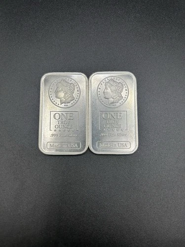 2X 1 Troy Ounce .999 Fine Silver bar Morgan Dollar design (lot Of Two Bars)