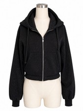 Zara Black Cropped Zip Hoodie NEW YORK Graphic Back Oversized Women s Size S