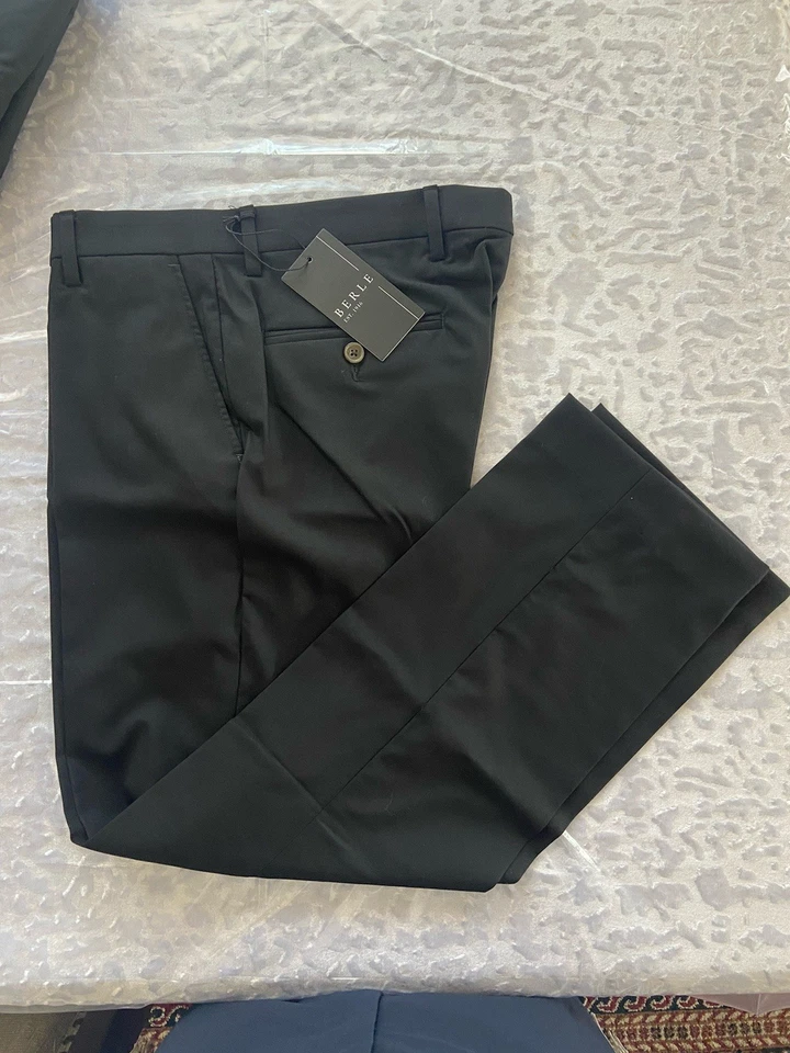 BERLE mens TROPICAL WOOL dress Pants 32 black Modern Fit - Image 4 of 4