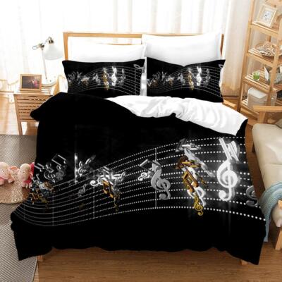 3D Black Stave Music Note Quilt Cover Set Duvet Cover Bedding Pillowcases