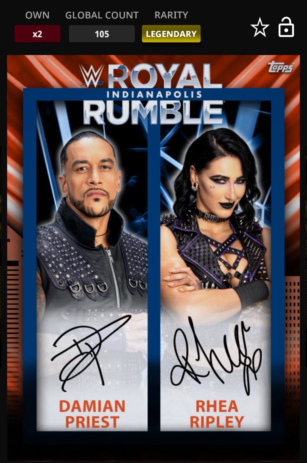 Topps WWE Slam 2025 Royal Rumble Damian Priest Rhea Ripley Signature Legendary