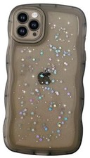 Case 6.1" Curly Wave Edge Design Transparent Bling for iPhone 14 Pro Black