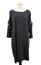 Avenue Women's Plus 22/24 Black Keyhole Long Sleeve Tunic Top Floral Gothic NWT