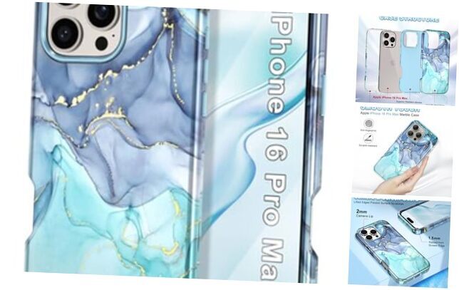 for Case (2024),[Military Grade Drop Tested] iPhone 16 Pro Max Blue Cyan