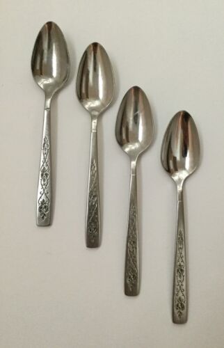 International Decorator Stainless 4 Teaspoons Spoons Rose Lace - Picture 2 of 5