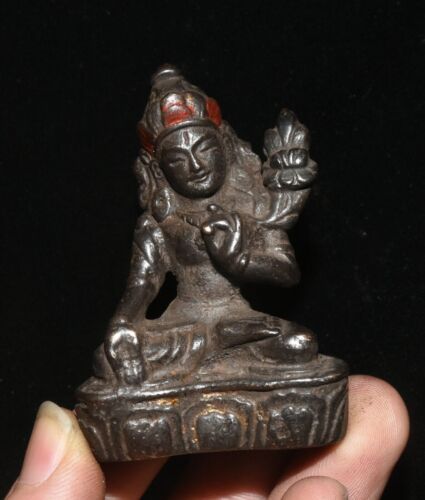 6CM Old Tibet Buddhism Red Bronze Sit Da Le Lian Shi Buddha Amulet Pendant