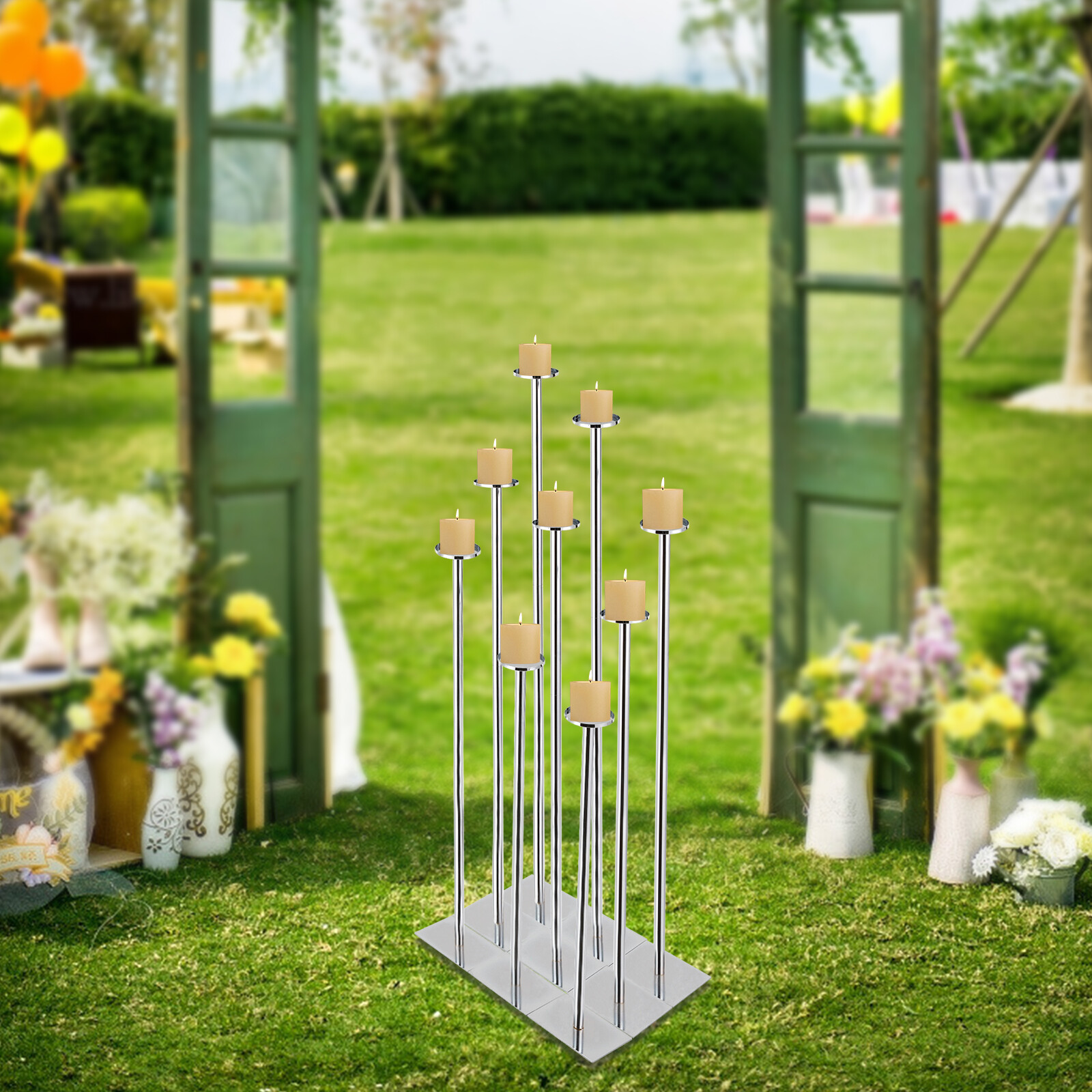 Tall Floor Candle Holders DIY 9Pcs Candelabra Silver Freestanding 20.7