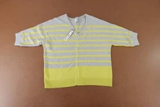 JCP Women's Medium Gray Yellow Striped Short Sleeve V Neck Pullover Sweater NWT