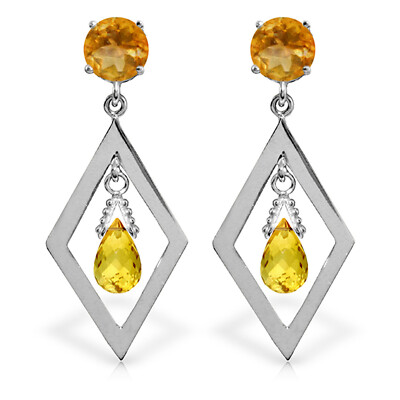 14K. SOLID GOLD CHANDELIERS EARRING WITH CITRINES (White Gold)