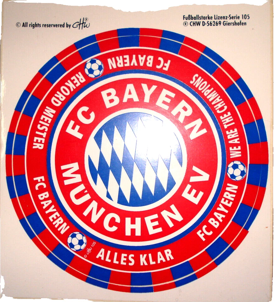 MARKENLOS Aufkleber FC Bayern München Rekordmeister Fussball Fanartikel