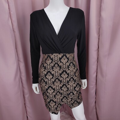 '90s Y2K Windsor Women's Black & Gold Backless V-Neck Pleated Pencil Dress  Large | eBay