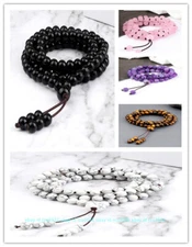  Round Natural Gemstone 108 Prayer Beads Tibet Buddhist Mala Necklace Meditation