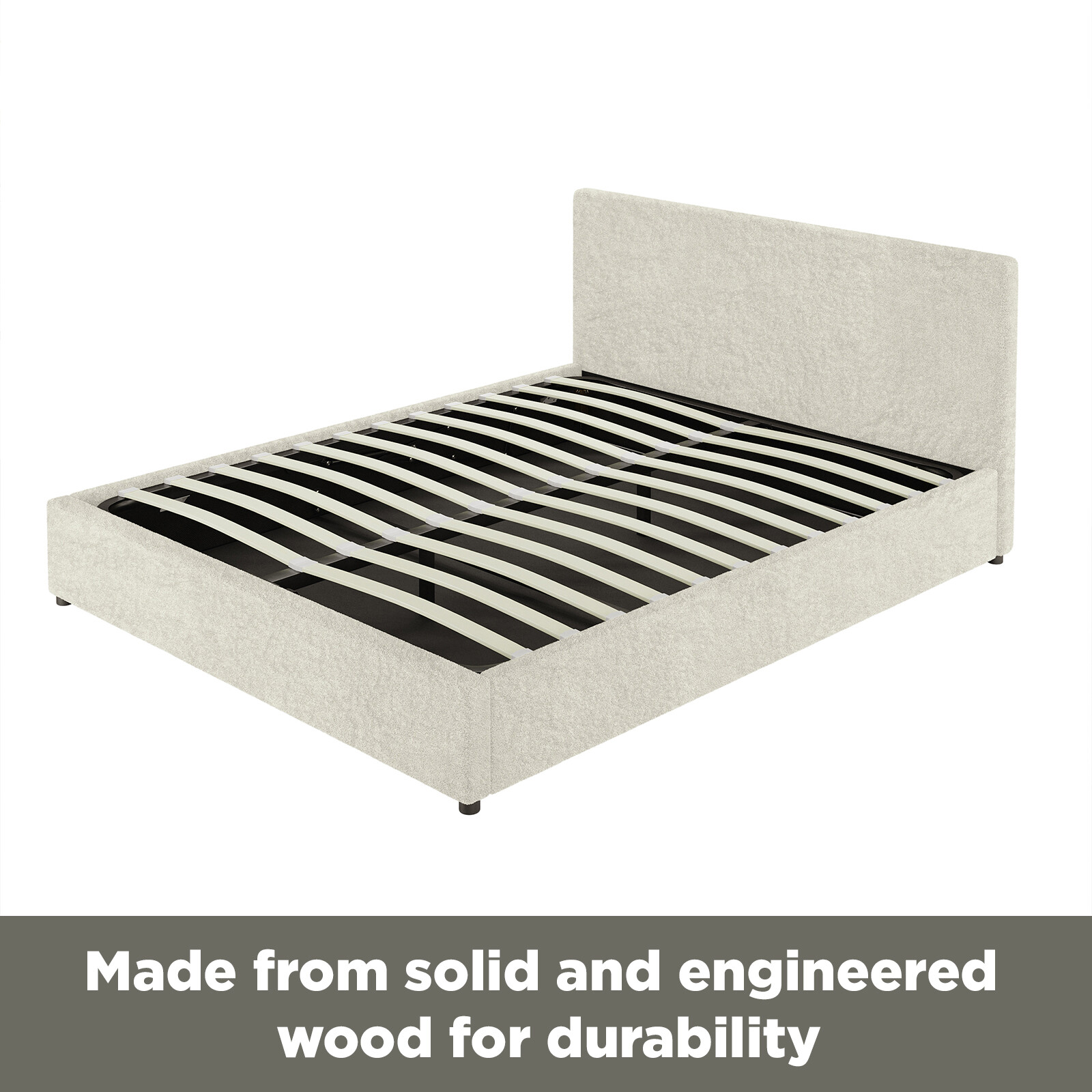 Boucle Fabric Upholstered Gas Lift Bed Frame Bed Base Storage Double