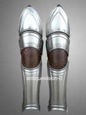 Medieval Leg Greaves - Leather Steel Leg Armor LARP Fantasy Pair Steel Armor