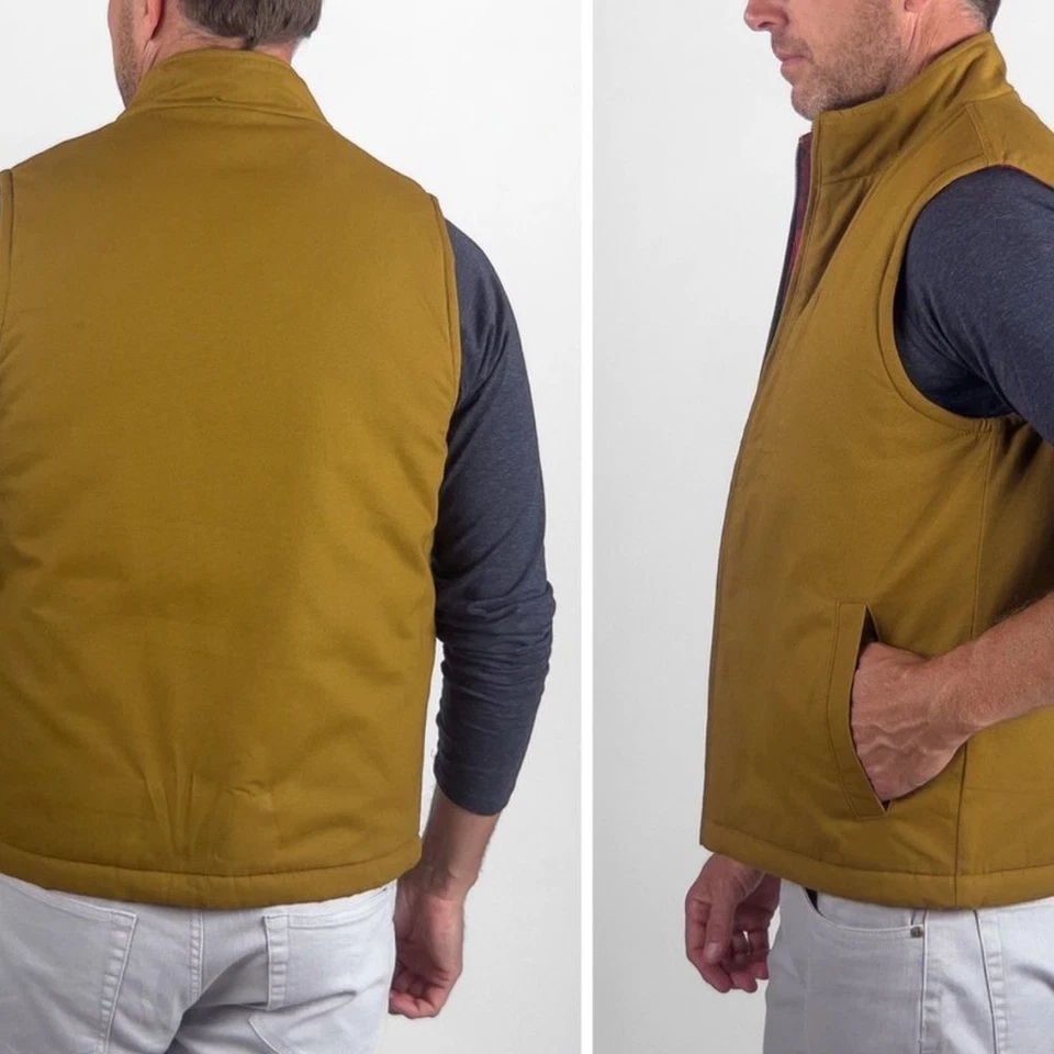 TAILOR VINTAGE CONNECTICUT Heavy Canvas Outdoor Quilted Vest Red Plaid XL Brown - Image 3 of 4