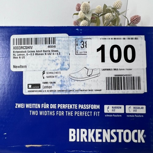 Birkenstock Barrie Leather Slip-On Shoes Lemon Narrow Fit Women 7/Men 5/EU38 NWB - Picture 10 of 10