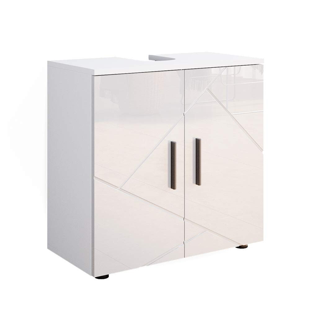 Meuble sous vasque salle de bain blanc brillant meuble de rangement en bois avec placard