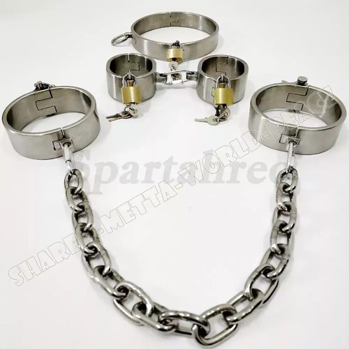 HOT Stainless Steel Heavy Duty Collar Handcuffs Ankle Cuffs Detachable Restraint - Picture 8 of 16