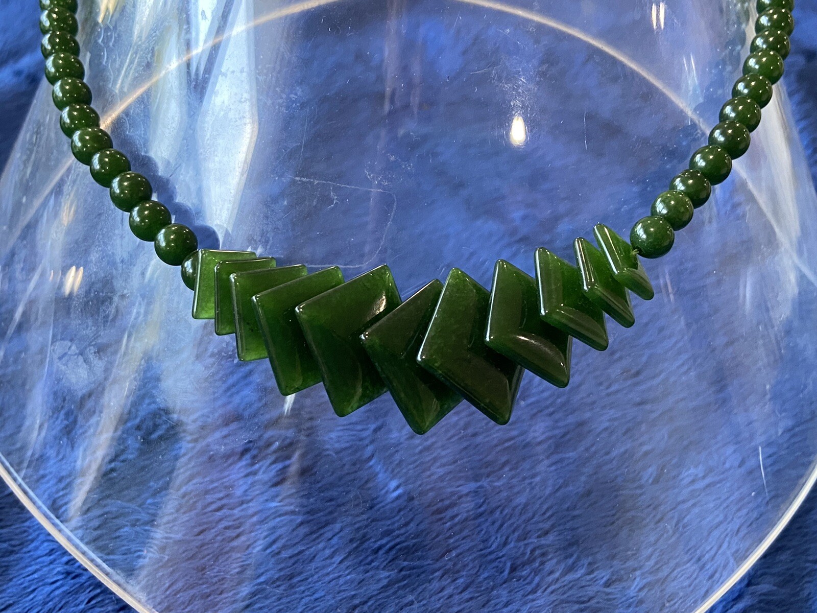 Vintage Spinach Green Nephrite Jade Necklace 925 Ster… Gem