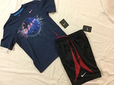 Nike Kid's 2-Piece Let T Shirt Blue  Short Black  Red Size Small Bsktbll