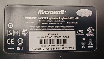Microsoft KU-0462 Natural Black Ergonomic Wave USB Keyboard 4000