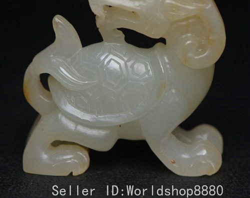 1.8" Old China Hetian Jade Carved Fengshui Dragon Tortoise Turtle Amulet Pendant - Picture 8 of 9