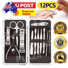 12Pcs Manicure Pedicure Stainless Nail Clippers Kit Set Cuticle Grooming Case