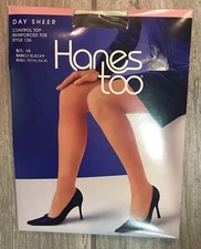 HANES TOO Pair DAY SHEER Control Top Barely Black SIZE AB Reinforced Toe